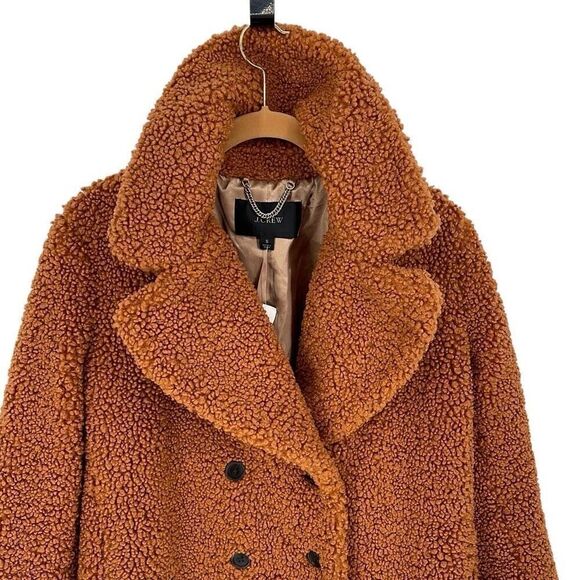 J. CREW Double Breasted Teddy Sherpa Coat Adobe Clay Small NWT - Picture 4 of 11